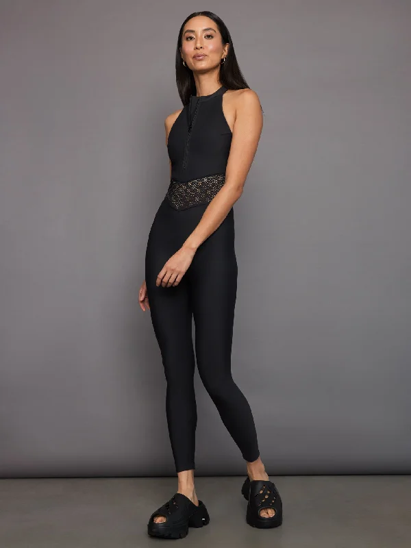 Laser Cut Jumpsuit in Diamond Compression - Black Boho jumpsuit, Relaxed fit, Trendy, Stylish