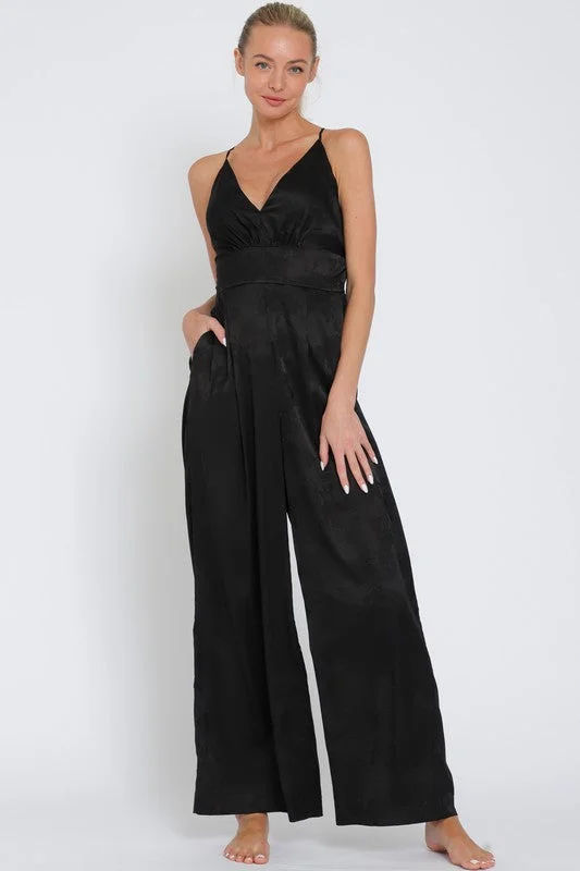 Mackenzie Sleeveless Back Tie Floral Print Wide Leg Jumpsuit Black Floral jumpsuit, Summer vibes, Feminine, Casual