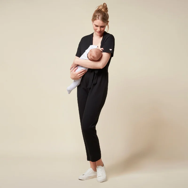 Mama Jumpsuit - Black Pleated wide-leg jumpsuit, Feminine, Elegant, Comfortable