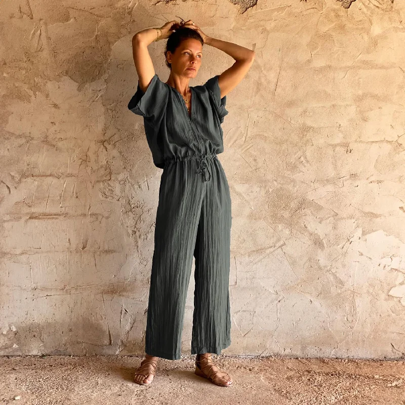Nahuel Jumpsuit - Women - HS Habotai Silk 40 - S021 Dark Grey Minimalist jumpsuit, Sleek, Fashionable, Comfortable