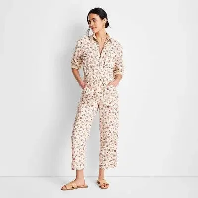 New - Future Collective Jenny K Lopez Women's Long Sleeve Boilersuit Jumpsuit, Floral Tailored wide-leg jumpsuit, Chic, Elegant, Comfortable
