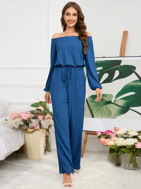 Off-Shoulder Straight Leg Jumpsuit Button-up jumpsuit, Relaxed, Casual, Street style Off-Shoulder Straight Leg Jumpsuit Button-up jumpsuit, Relaxed, Casual, Street style
