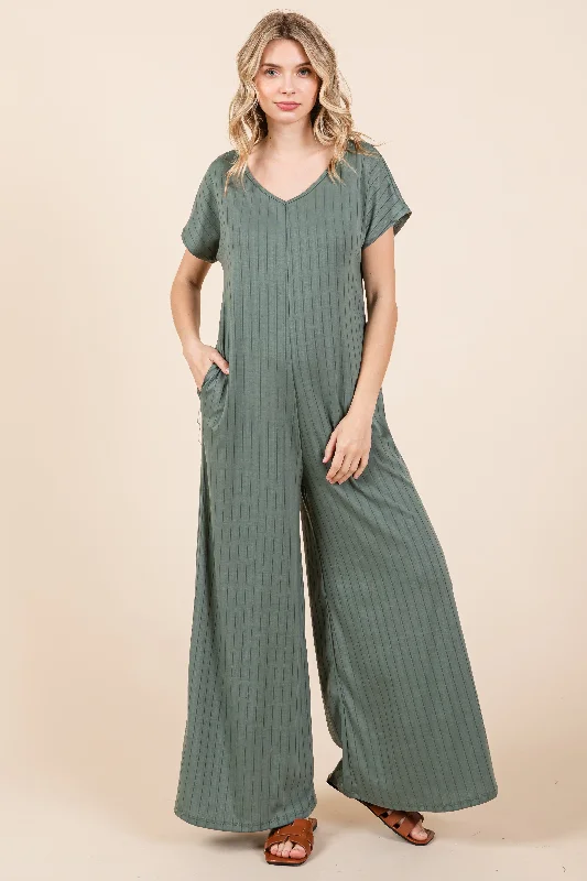 Olive Ribbed Wide Leg Jumpsuit Backless jumpsuit, Sexy, Night out, Trendy