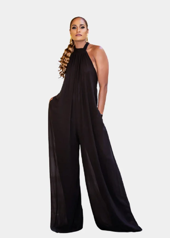 Panama Halter Wide Leg Jumpsuit - Black Backless wide leg jumpsuit, Sexy, Comfortable, Trendy