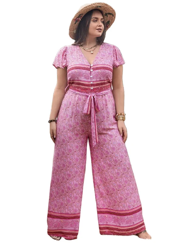 Plus Size V-Neck Cap Sleeve Wide Leg Jumpsuit Tight fit jumpsuit, Sleek, Sexy, Trendy
