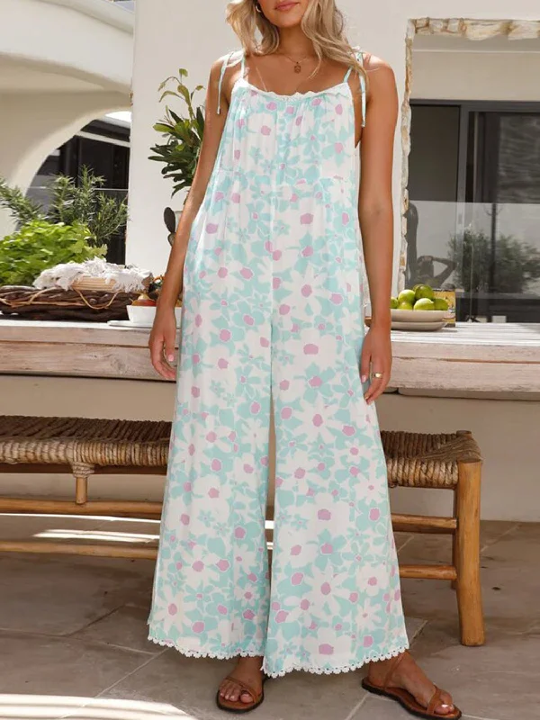 Pastel Floral Wide Leg Jumpsuit with Pockets Vintage style jumpsuit, Retro chic, Casual, Comfortable