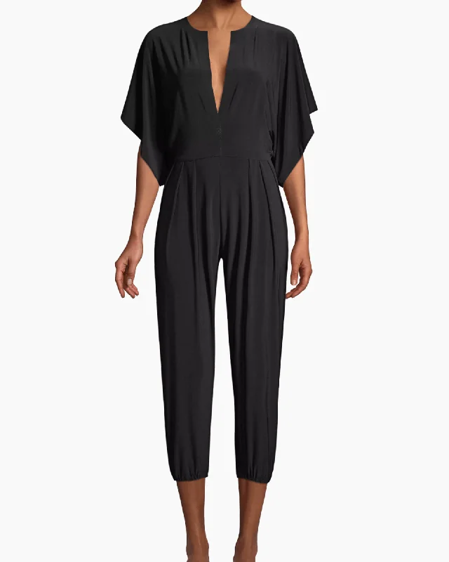 Rectangle Jog Stretch Cape-Sleeve Jumpsuit Lightweight jumpsuit, Comfortable, Relaxed, Fashionable