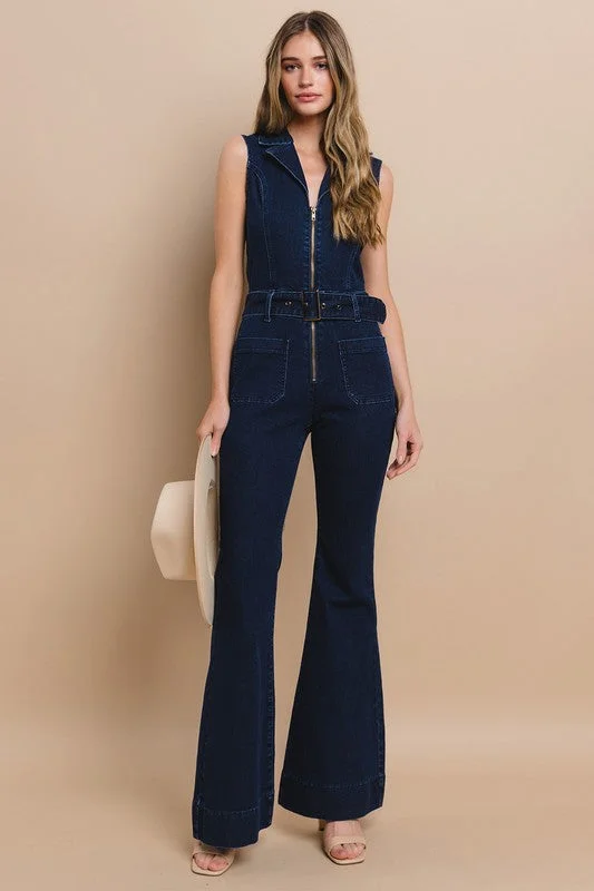 Saturday Night Sleeveless Denim Jumpsuit Sexy jumpsuit, Fashionable, Sleek, Trendy