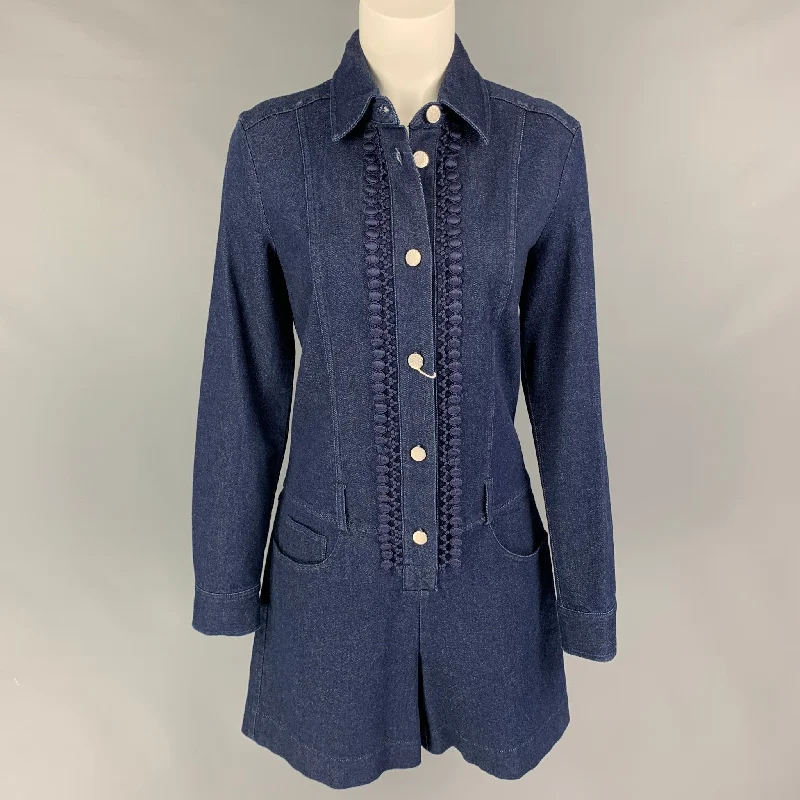 SEE By Chloe Size 8 Indigo Dark Blue Cotton Denim Jumpsuit Short jumpsuit, Casual wear, Comfortable, Trendy
