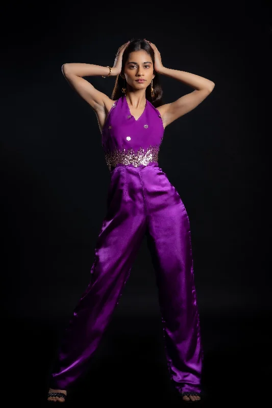 Sequin Embroidered Orchid Jumpsuit Wrap jumpsuit, Flattering fit, Stylish, Elegant