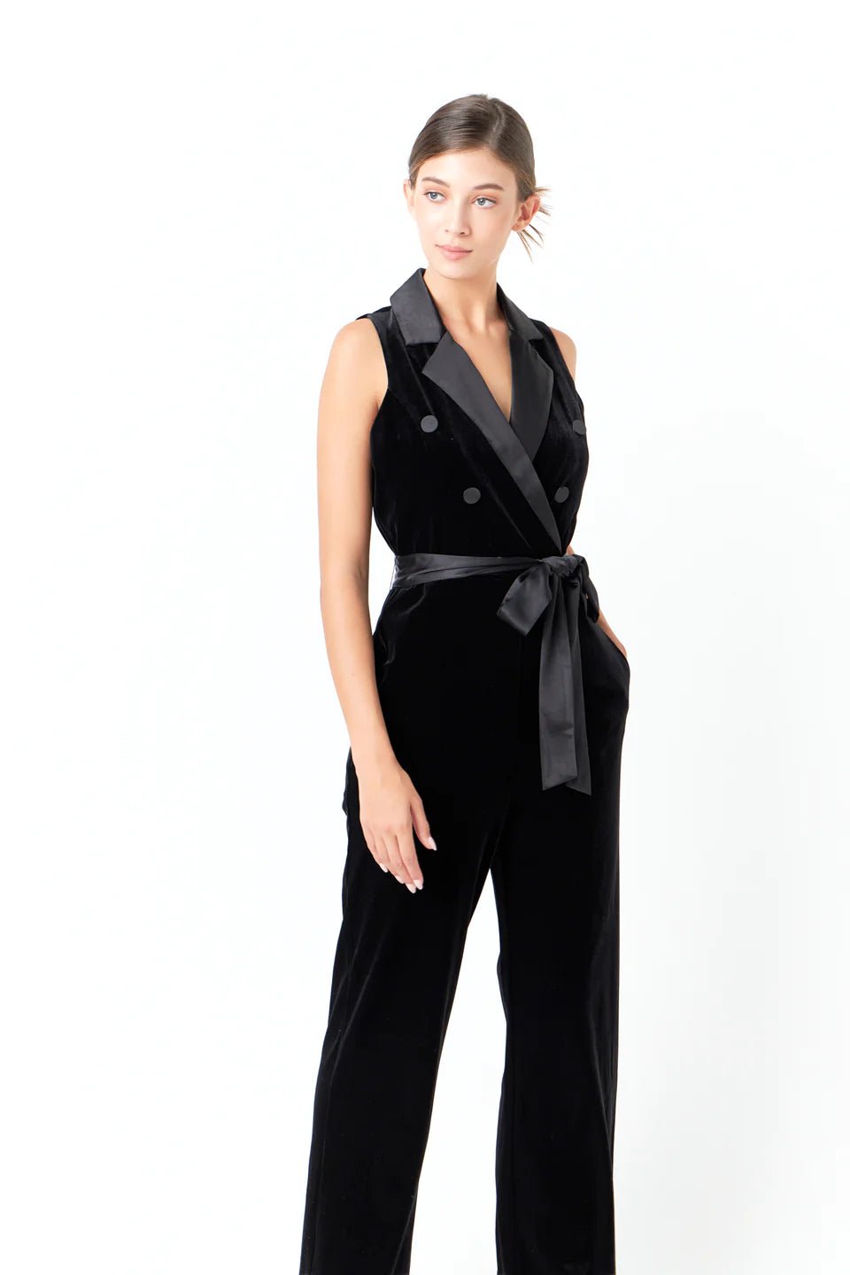 Sleeveless Velvet Jumpsuit Slim leg jumpsuit, Sleek, Elegant, Fashionable
