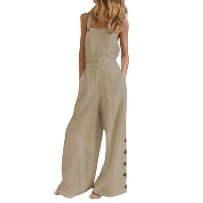 Solid Color Sleeveless Wide-leg Jumpsuit Jumpsuit with buttons, Relaxed fit, Street style, Comfortable