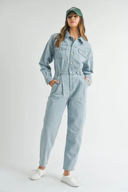 Tell Me About It Cinched Waist Denim Jumpsuit Silk satin jumpsuit, Elegant, Luxurious, Evening wear