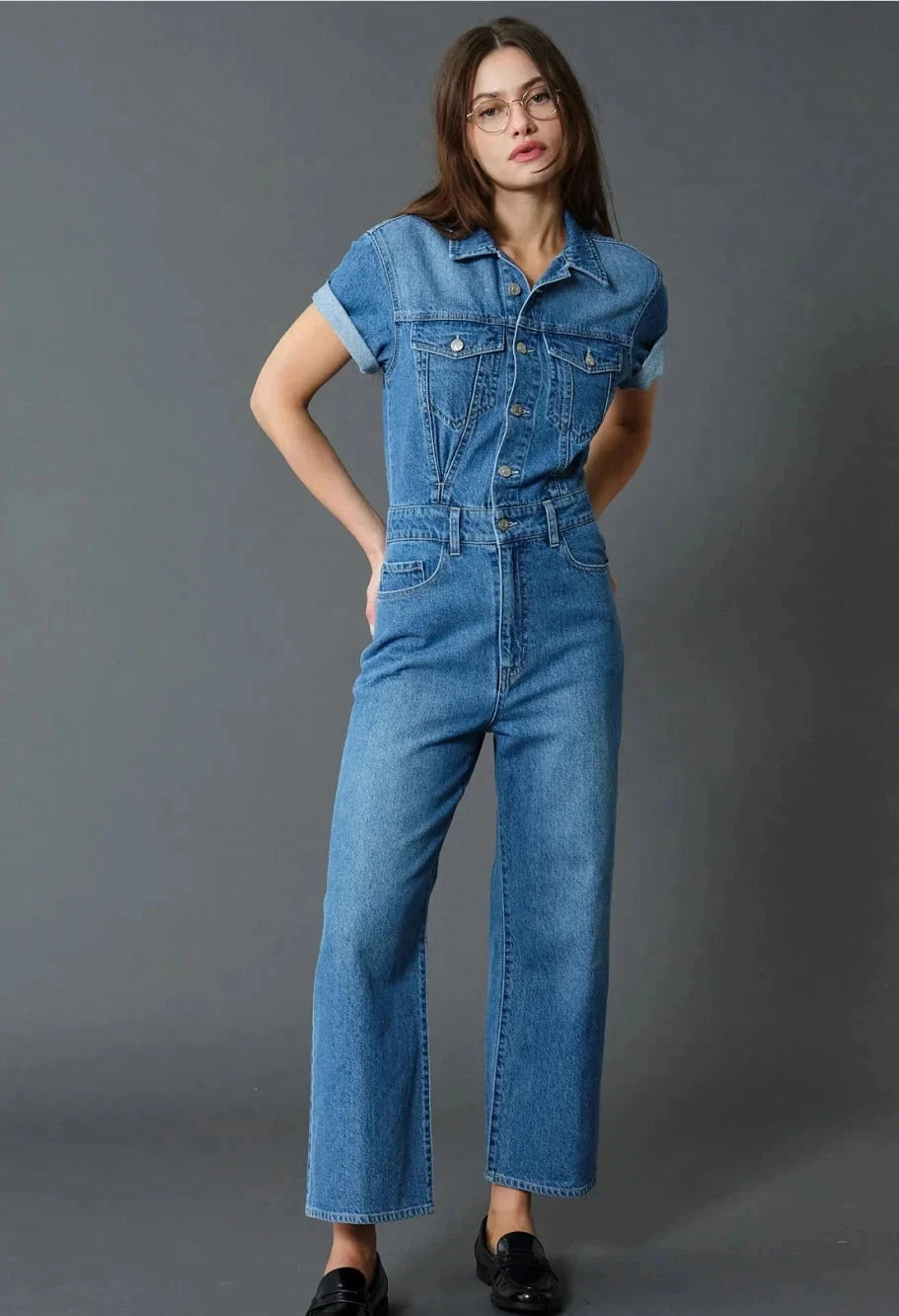 The Starlet Wide Leg Denim Jumpsuit by Daze Denim - Ballad Minimalist jumpsuit, Sleek, Stylish, Casual