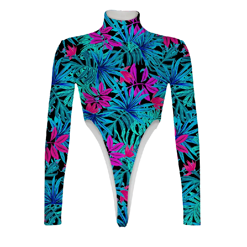 Tropical Leaves Turtleneck Long Sleeve Jumpsuits Camo jumpsuit, Bold pattern, Trendy, Casual