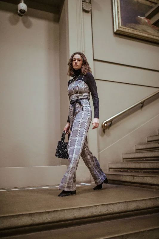 Checked Jumpsuit With Tie Waist Belt High-neck jumpsuit, Modest style, Elegant, Trendy