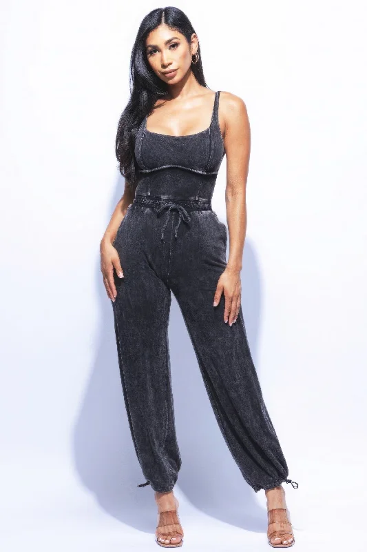 Washed Jumpsuit With Adjustable Ankle Vintage-inspired jumpsuit, Retro style, Trendy, Chic