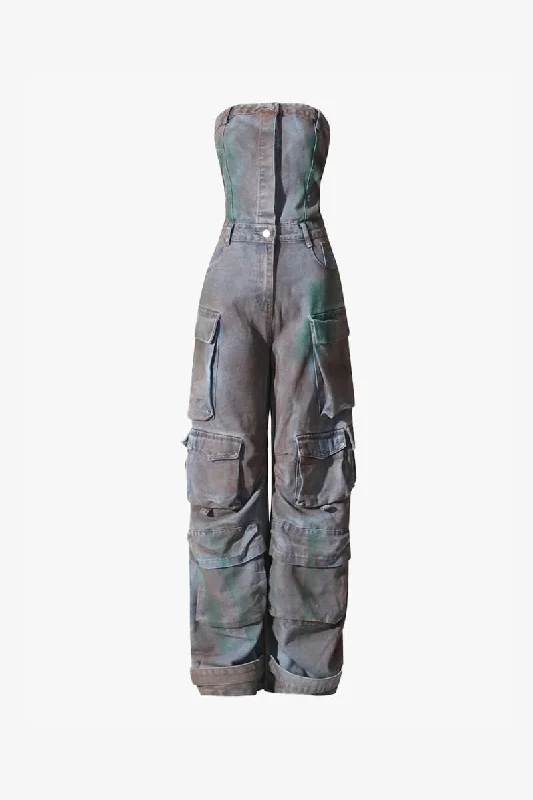Wide Leg Denim Jumpsuit Tailored jumpsuit, Professional, Sleek, Elegant