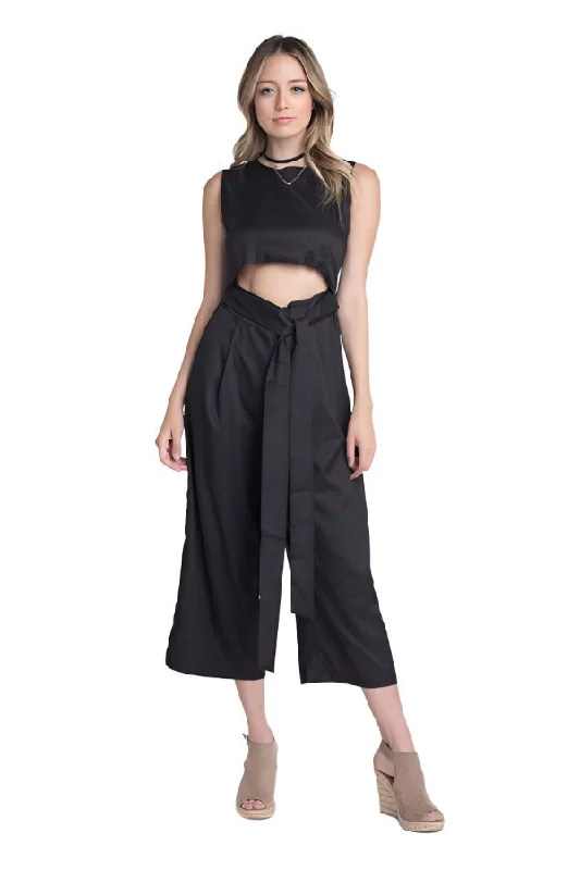 Womens Sleeveless Tie Jumpsuit With Slit Pleated jumpsuit, Feminine, Chic, Trendy