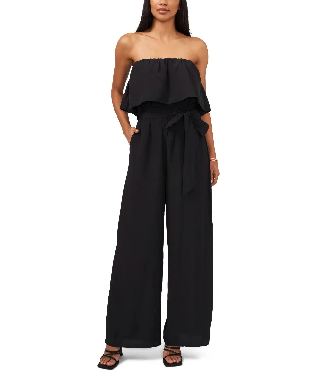 Women's Strapless Tie Waist Solid Jumpsuit Floral print jumpsuit, Feminine, Casual wear, Trendy