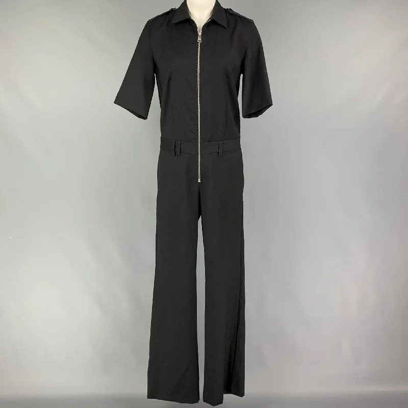 ZADIG & VOLTAIRE Size 4 Black Wool Short Sleeve Oversized Jumpsuit Jumpsuit with knot, Elegant, Chic, Comfortable